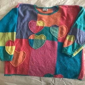 colorful vintage sweater with hearts cottagecore